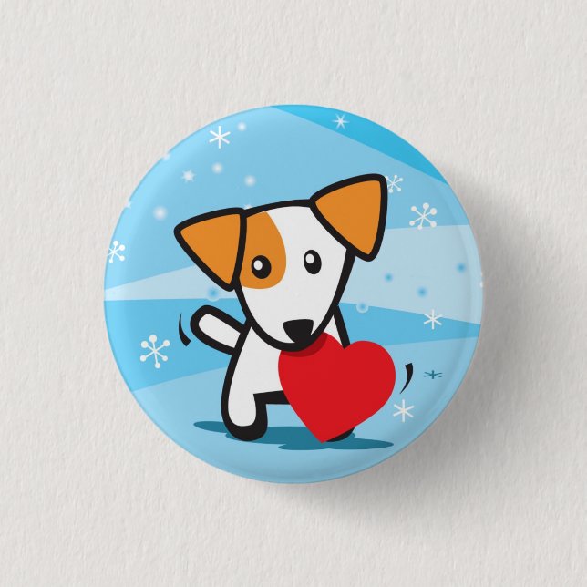 dog with heart in snow 3 cm round badge (Front)