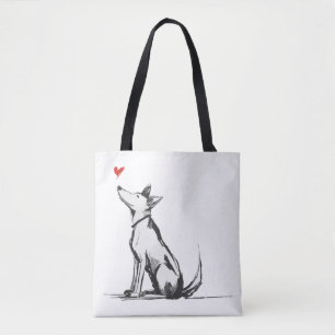 Dog with Heart – Minimal Love Animal Sketch Tote Bag