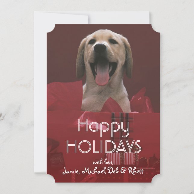 Dog with holiday gifts card (Front)