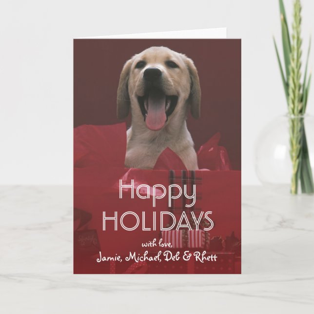 Dog with holiday gifts card (Front)
