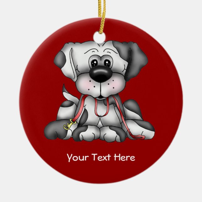 Dog With Leash (Customisable) Ceramic Tree Decoration (Front)