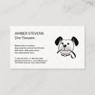 Dog with Leash   Dog Bone Pattern Business Card