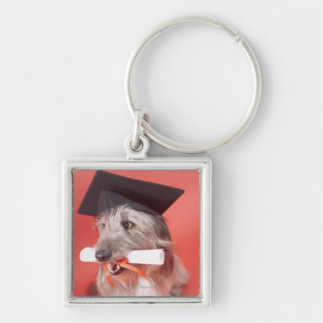 Dog with mortarboard and diploma key ring (Front)