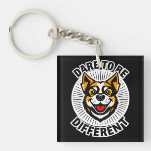 Dog with Motivational Text "Dare to Be Different" Key Ring