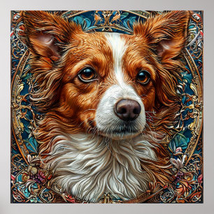 Dog With Ornate Decorative Background Poster