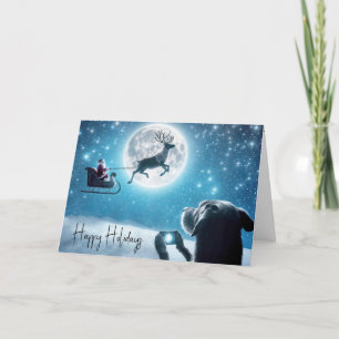Dog With Phone Watching Santa Claus Card