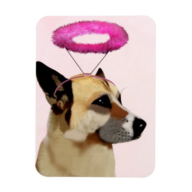 Dog with Pink Halo Magnet (Vertical)