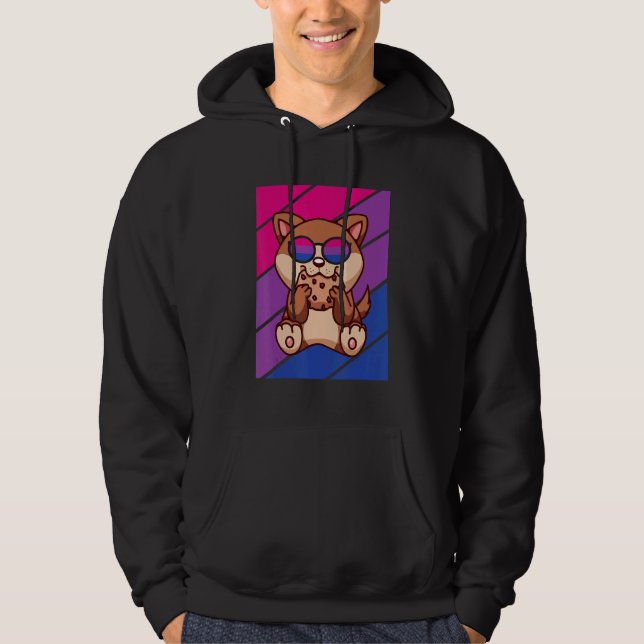 Dog With Pride Bisexual Flag LGBTQ Proud Ally Prid Hoodie (Front)