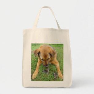 Dog with Rabbits tote bags