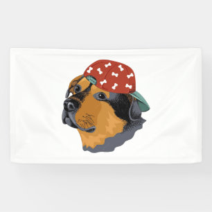 Dog with red cap banner