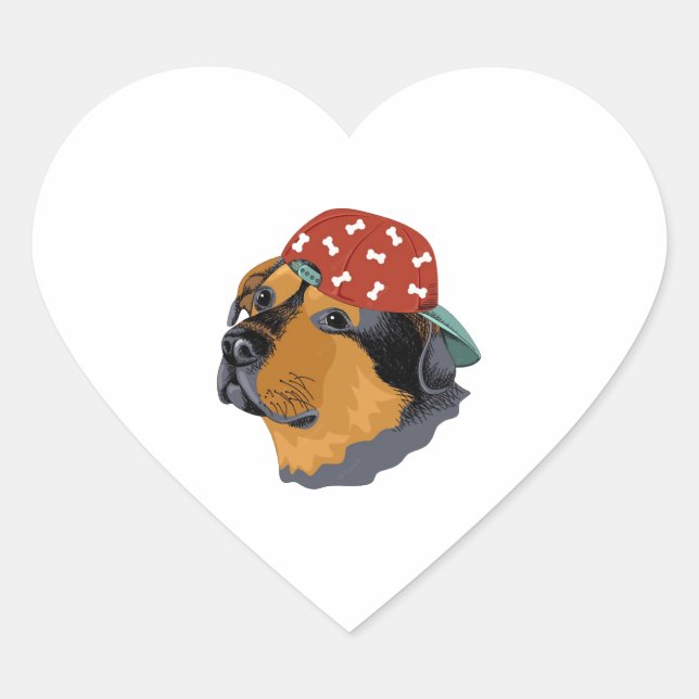 Dog with red cap heart sticker (Front)