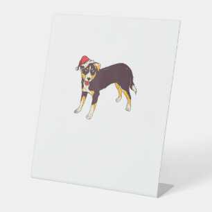 Dog With Santa Hat - Funny Christmas Pedestal Sign