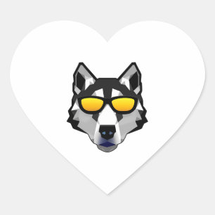 Dog with Sunglasses - Siberian Husky Heart Sticker
