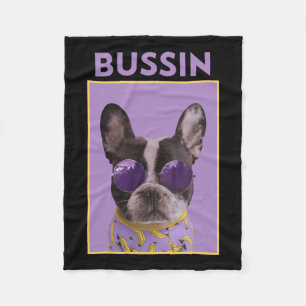 Dog With Sungles Bulldog Bussin  Fleece Blanket