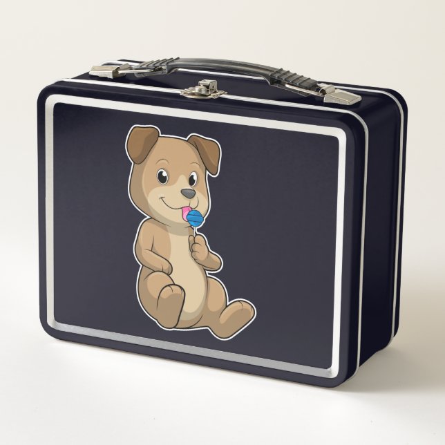Dog with Sweets Lollipop Metal Lunch Box (Front)