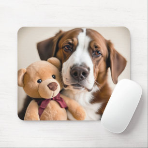 Dog With Teddy Bear Mouse Pad