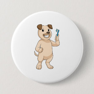 Dog with Toothbrush 7.5 Cm Round Badge