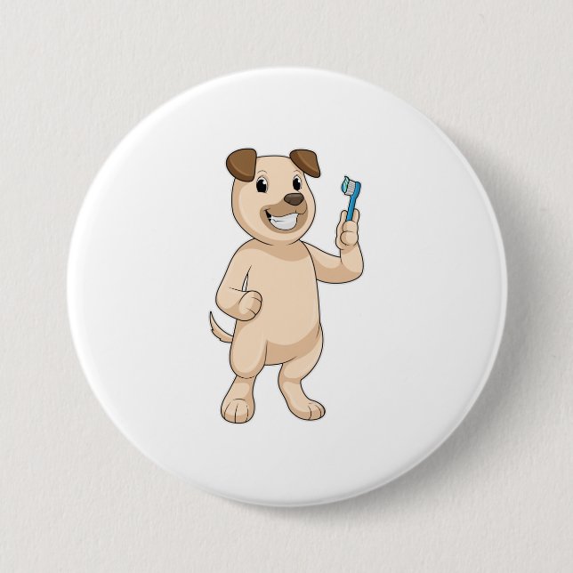 Dog with Toothbrush 7.5 Cm Round Badge (Front)