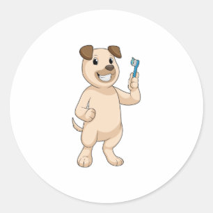 Dog with Toothbrush Classic Round Sticker