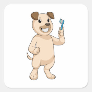 Dog with Toothbrush Square Sticker