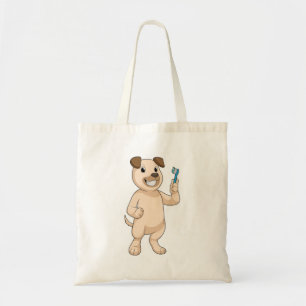 Dog with Toothbrush Tote Bag