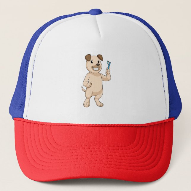 Dog with Toothbrush Trucker Hat (Front)