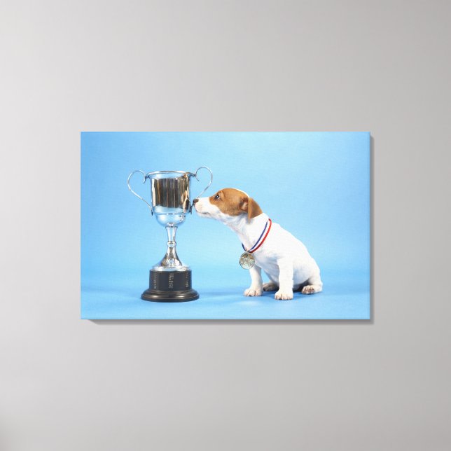 Dog with trophy canvas print (Front)