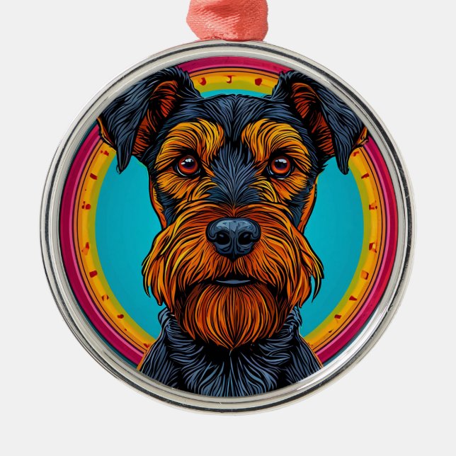 Dog with Vibrant Circular Background Design Metal Tree Decoration (Front)