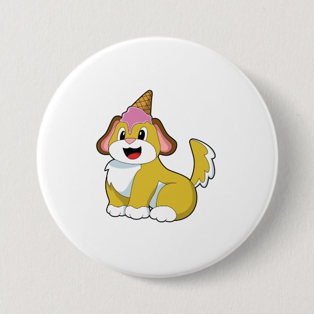 Dog with Waffle ice cream 7.5 Cm Round Badge (Front)