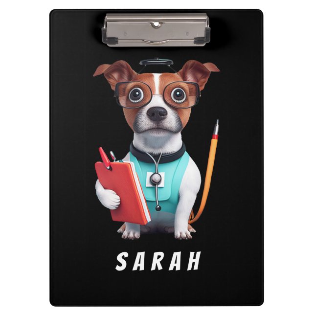 Dog Working as Nurse, Dog Wearing Nurse uniform Clipboard (Front)