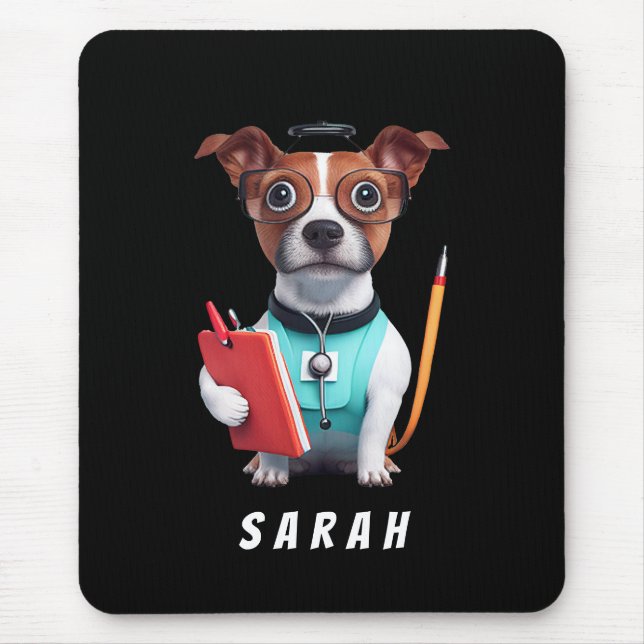Dog Working as Nurse, Dog Wearing Nurse uniform Mouse Pad (Front)