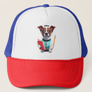 Dog Working as Nurse, Dog Wearing Nurse uniform Trucker Hat
