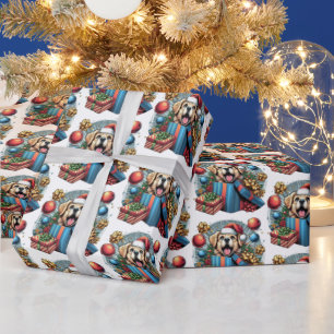 Dog Wrapped in Christmas puppy for her Wrapping Paper