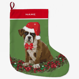 Dog Xmas Cute Boxer Santa hat Christmas Stocking