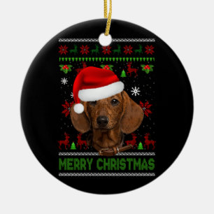 Dog Xmas Dachshund Wearing Santa Hat Ugly Christma Ceramic Tree Decoration