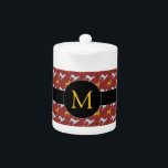 Dog Year 2018 Zodiac Birthday Monogram Teapot<br><div class="desc">Customisable teapot with blue and yellow dogs pattern on dark red background black band and round tag for Monogram in front. You can easily change monogram and add text (font, colour, size and position) by clicking the customise button. Matching cloth napkin, placemat and a lot of other products... Perfect for...</div>