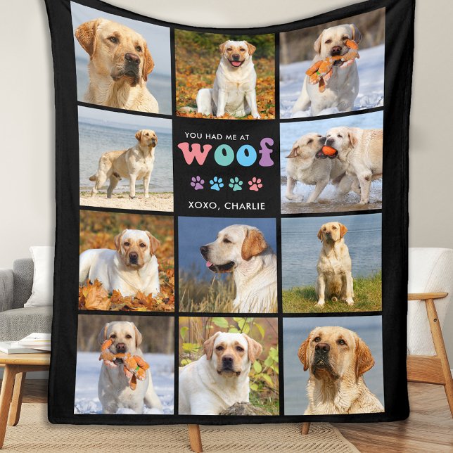 Dog You Had Me At WOOF Custom 11 Photo Collage Fleece Blanket (Creator Uploaded)