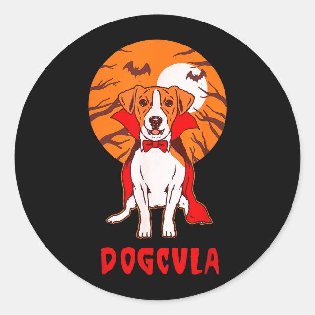 Dogcula Dog Pun Funny Halloween Classic Round Sticker (Front)
