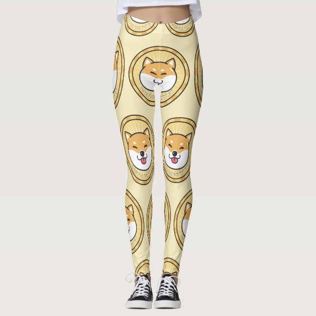 Doge Coin: Crypto Currency Background Leggings (Front)