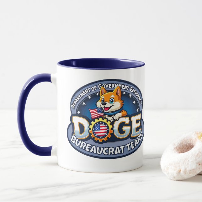 DOGE Dept of Govt Efficiency Bureaucrat Tears  Mug (With Donut)