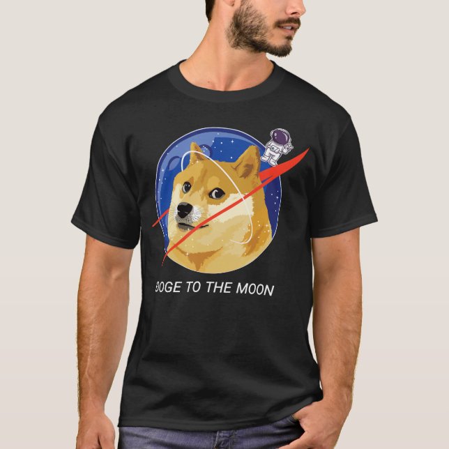 Doge To The Moon Astronaut NASA Shibu Inu Meme Dog T-Shirt (Front)