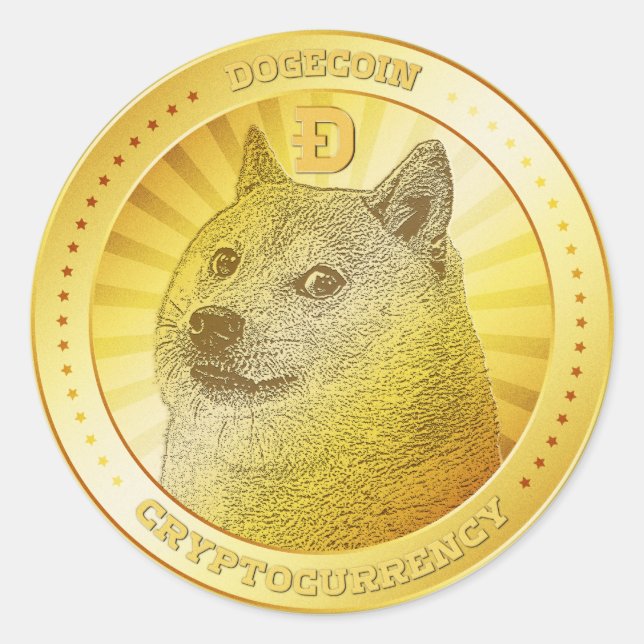Dogecoin coin cryptocurrency classic round sticker (Front)