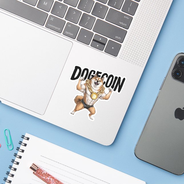 Dogecoin Dog Sticker (Laptop w/ iPhone)