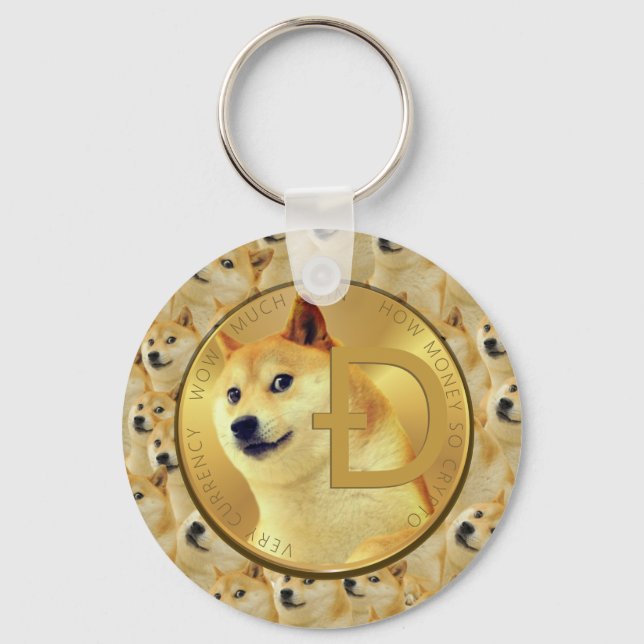 Dogecoin Gold Coin Meme Pattern Button Keychain (Front)