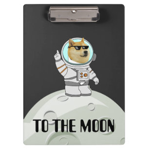 Dogecoin to the moon funny black astronaut dog clipboard