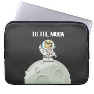Dogecoin to the moon funny black astronaut dog laptop sleeve