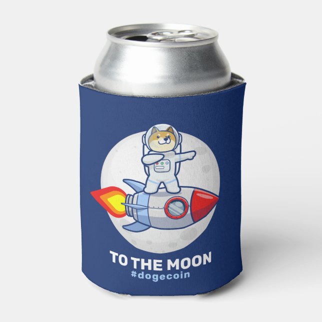 Dogecoin To The Moon Rocket Man Space Doge Crypto Can Cooler (Can Front)