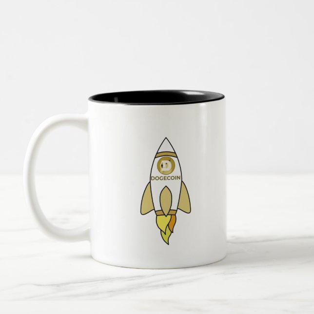 Dogecoin To The Moon Rocket Two-Tone Coffee Mug (Left)