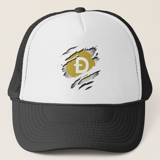 Dogecoin Torn Logo Reveal Image - Trucker Hat (Front)