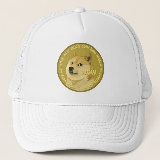 Dogecoin Wow Doge Coin Very Much Crypto Currency  Trucker Hat (Front)